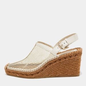 Jimmy Choo Wedge Espadrille Sandals Size 8.5 Cream White Like New Worn Once